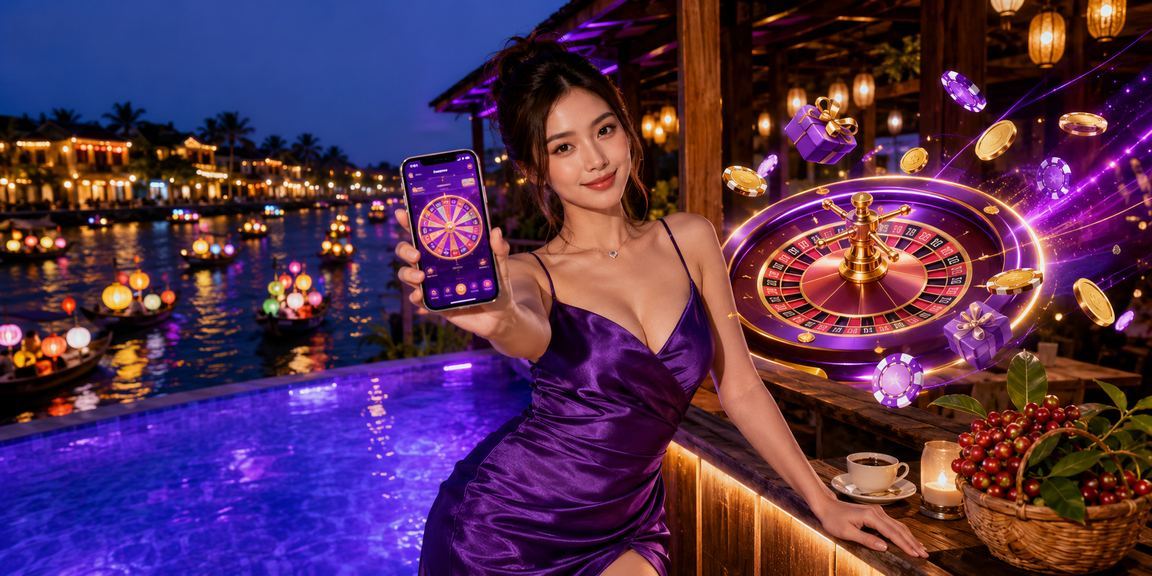 Người dùng Hội An thưởng thức cà phê và tham gia Roulette online với không khí phố cổ
