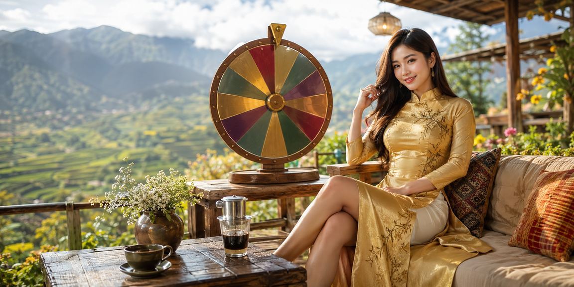 Người chơi nữ mặc áo dài tại sự kiện bốc thăm may mắn Sapa